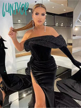 Lunivop Newest Women Winter Sexy Off Shoulder Glitter Velvet Black Maxi Long Bodycon Dress Elegant
